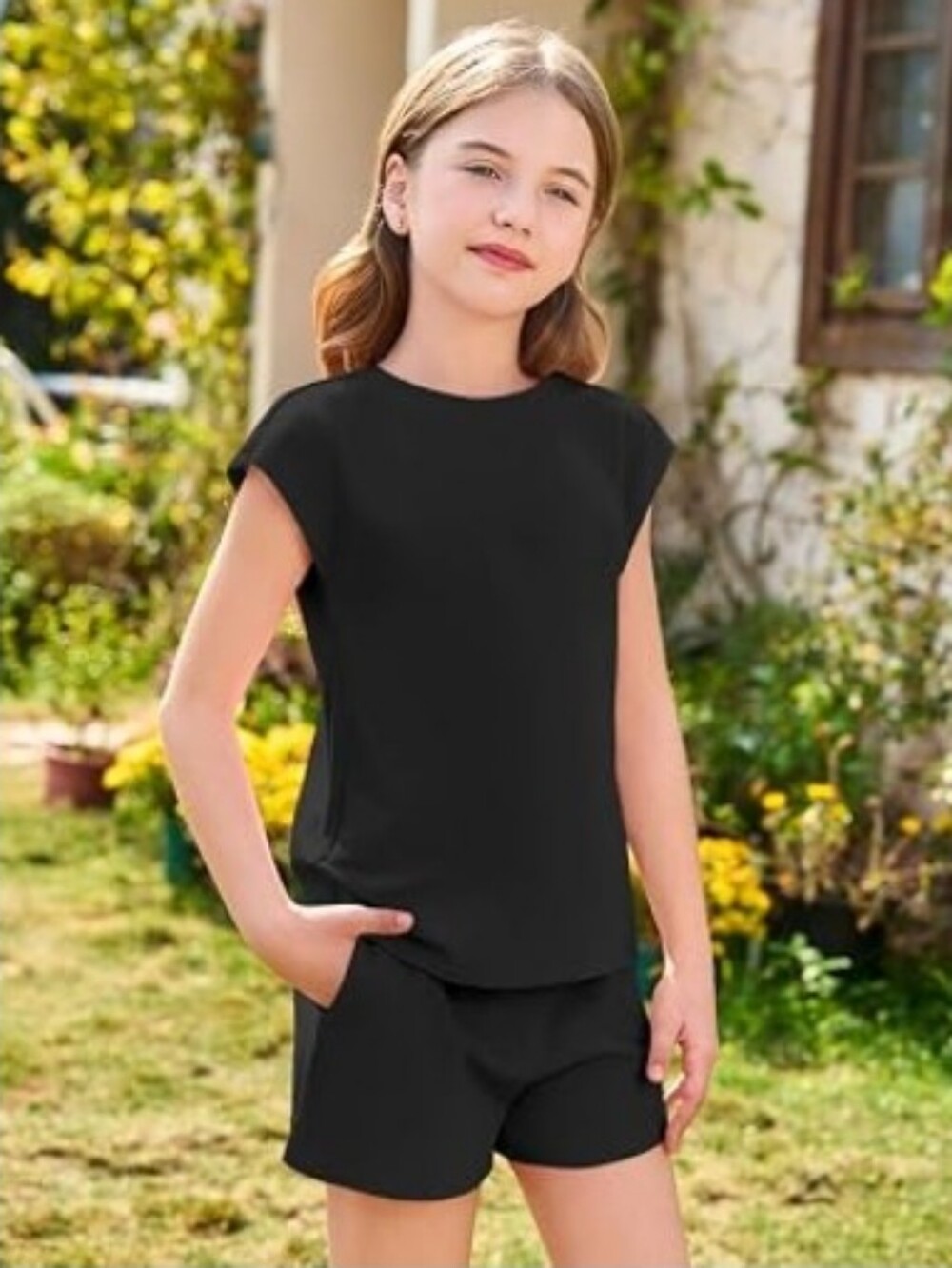 Girls 2 Piece Outfits Summer Casual Lounge Set Clothing Set Black